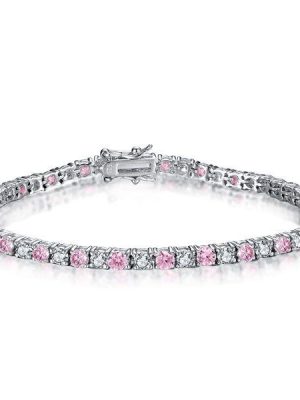Pink Tennis Bracelet for Women - Sterling Silver, Sparkling Cubic Zirconia