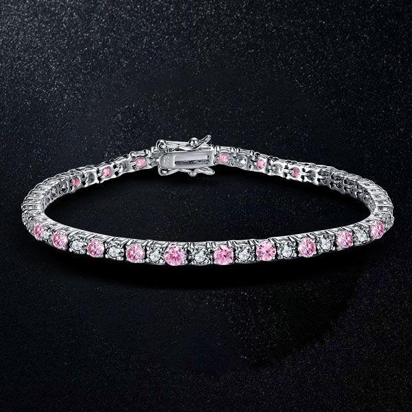 Pink Tennis Bracelet for Women - Sterling Silver, Sparkling Cubic Zirconia