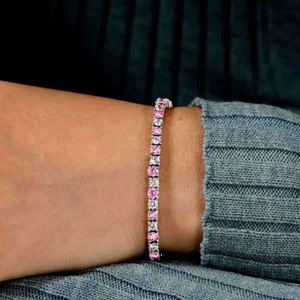 Pink Tennis Bracelet for Women - Sterling Silver, Sparkling Cubic Zirconia