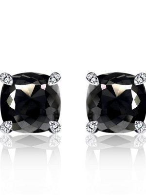 Cushion Cut Black Stud Earrings for Women - 925 Sterling Silver