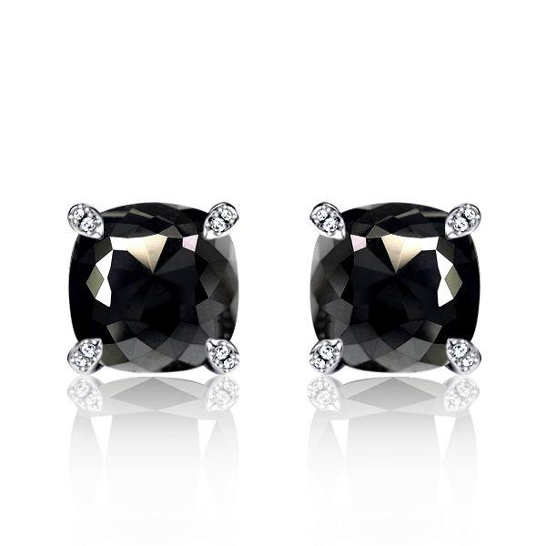 Cushion Cut Black Stud Earrings for Women - 925 Sterling Silver