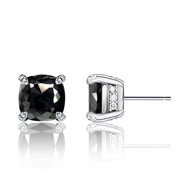 Cushion Cut Black Stud Earrings for Women - 925 Sterling Silver