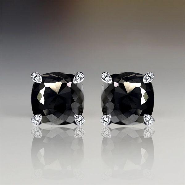Cushion Cut Black Stud Earrings for Women - 925 Sterling Silver