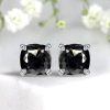 Cushion Cut Black Stud Earrings for Women - 925 Sterling Silver