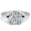 Half Bezel Cushion Cut White Sapphire Engagement Ring in Sterling Silver
