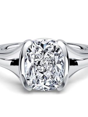 MV-236DA1C1E9F1-1 Half Bezel Cushion Cut White Sapphire Engagement Ring in Sterling Silver