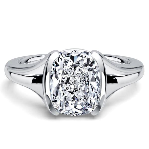 Half Bezel Cushion Cut White Sapphire Engagement Ring in Sterling Silver