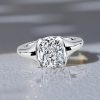 Half Bezel Cushion Cut White Sapphire Engagement Ring in Sterling Silver