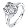 Half Bezel Cushion Cut White Sapphire Engagement Ring in Sterling Silver