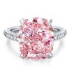 Pink Center Stone Hidden Halo Engagement Ring in Rhodium Plated Sterling Silver