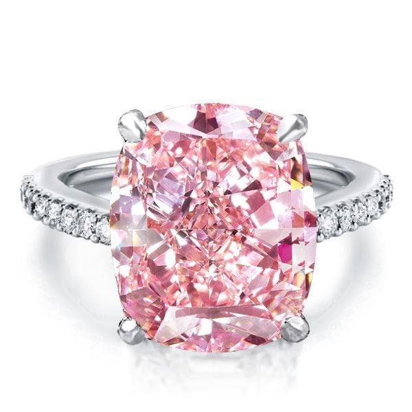 Pink Center Stone Hidden Halo Engagement Ring in Rhodium Plated Sterling Silver