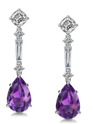 Amethyst Drop Earrings - 925 Sterling Silver Dangle Earrings