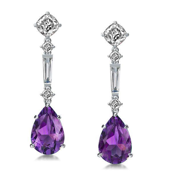 Amethyst Drop Earrings - 925 Sterling Silver Dangle Earrings
