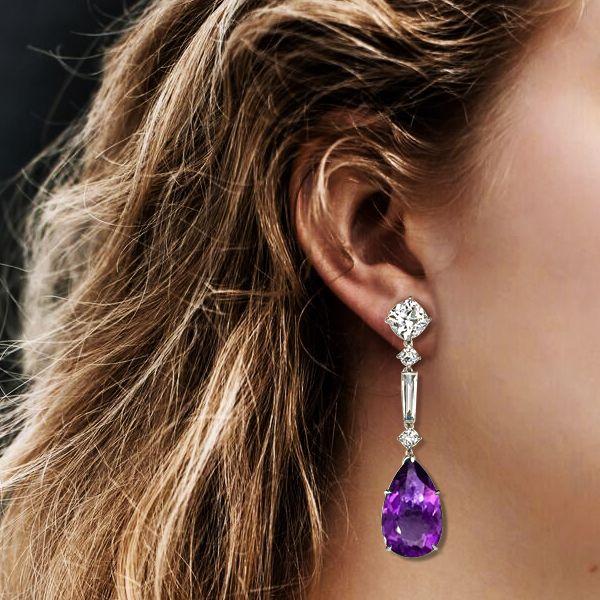 Amethyst Drop Earrings - 925 Sterling Silver Dangle Earrings