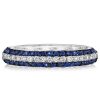 Blue Sapphire Wedding Band - Sterling Silver Triple Row Ring