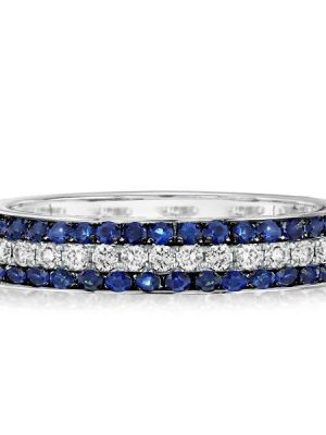 Blue Sapphire Wedding Band - Sterling Silver Triple Row Ring