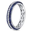 Blue Sapphire Wedding Band - Sterling Silver Triple Row Ring