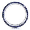 Blue Sapphire Wedding Band - Sterling Silver Triple Row Ring