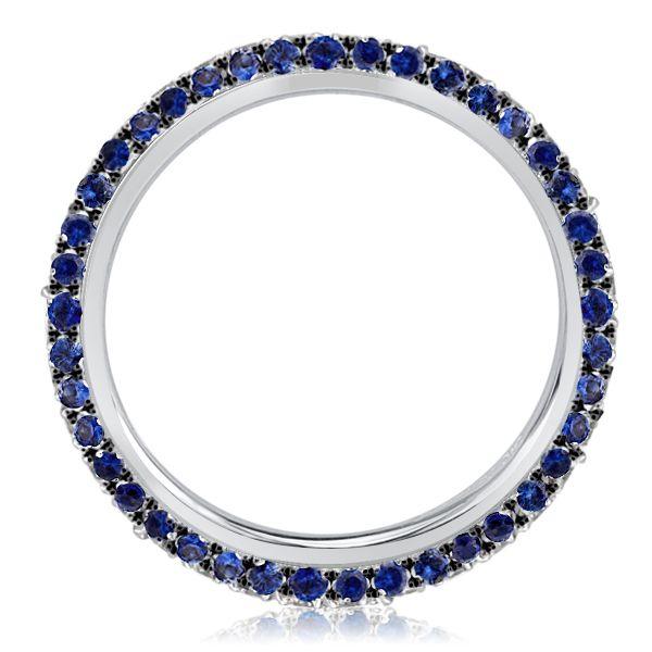 Blue Sapphire Wedding Band - Sterling Silver Triple Row Ring