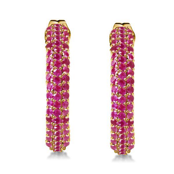 Ruby Hoop Earrings for Women - 18K Gold Plated Sterling Silver