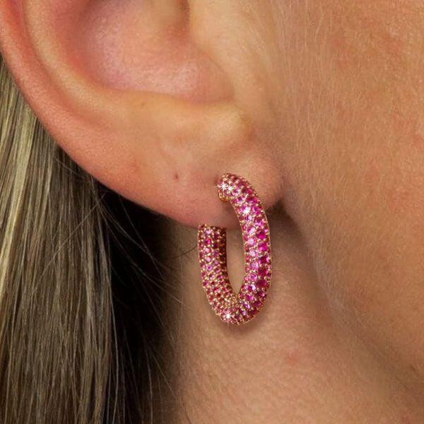 Ruby Hoop Earrings for Women - 18K Gold Plated Sterling Silver
