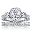 Halo Three Stone Bridal Set | 5.29 CTW Cubic Zirconia | 925 Sterling Silver Rhodium Plated