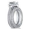 Halo Three Stone Bridal Set | 5.29 CTW Cubic Zirconia | 925 Sterling Silver Rhodium Plated