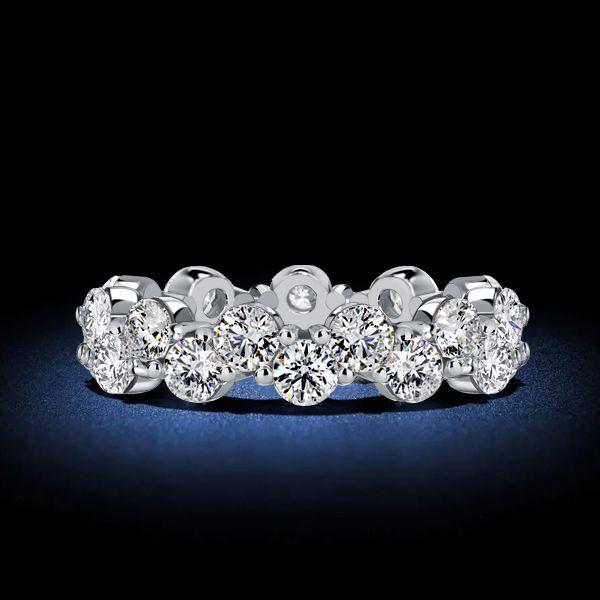 Sterling Silver Staggered Round Cut Cubic Zirconia Eternity Band Ring for Women