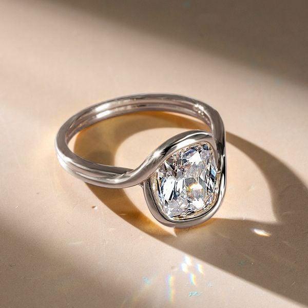 Cushion Cut Solitaire Engagement Ring in Rhodium-Plated 925 Sterling Silver (4.00 CTW)