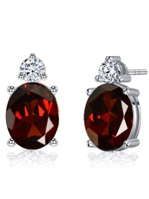 Oval Garnet Stud Earrings - 925 Sterling Silver - 4.20 CT