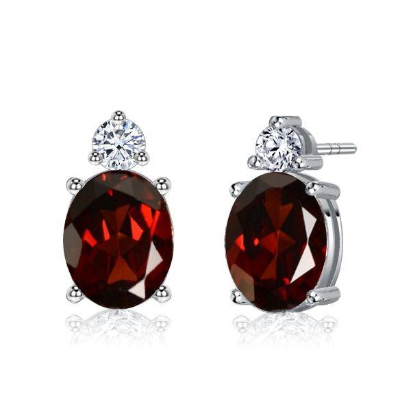 Oval Garnet Stud Earrings - 925 Sterling Silver - 4.20 CT