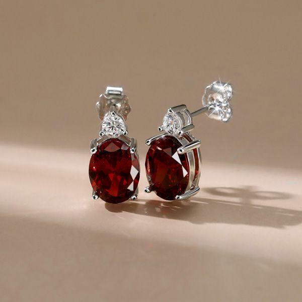 Oval Garnet Stud Earrings - 925 Sterling Silver - 4.20 CT