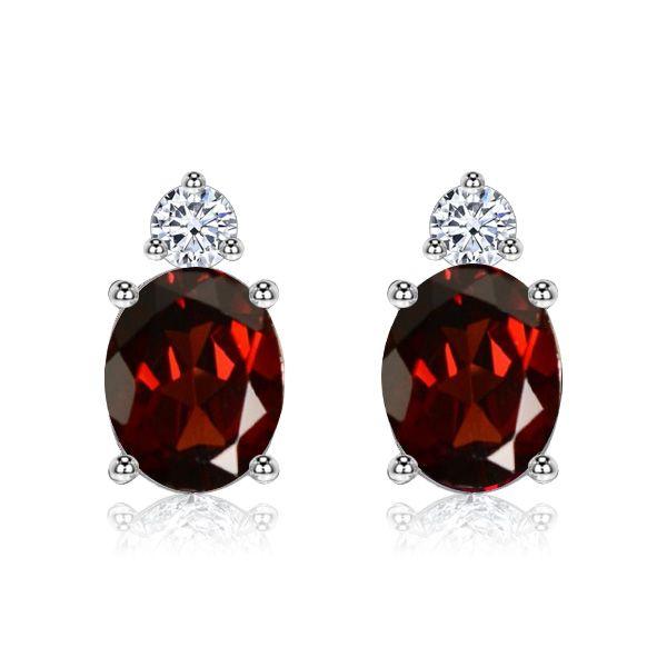 Oval Garnet Stud Earrings - 925 Sterling Silver - 4.20 CT
