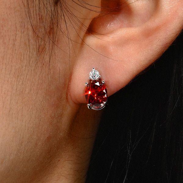 Oval Garnet Stud Earrings - 925 Sterling Silver - 4.20 CT