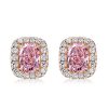 Halo Pink Stone Cushion Cut Stud Earrings - 18K Gold Plated Sterling Silver