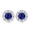 Classic White and Blue Halo Stud Earrings in 925 Sterling Silver