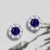 Classic White and Blue Halo Stud Earrings in 925 Sterling Silver