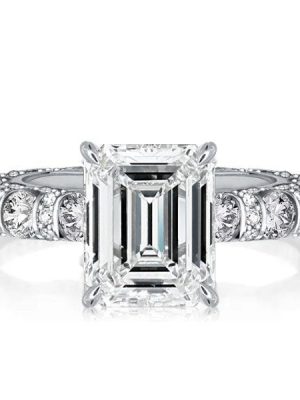 Emerald Cut Solitaire Engagement Ring in 925 Sterling Silver with 5.00 CTW Center Stone