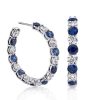 Blue Sapphire Hoop Earrings - Sterling Silver Round Cut Gemstone Hoops