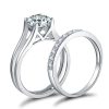 Sterling Silver Engagement Ring Set - 1.55 CT Simulated Diamond Bridal Rings