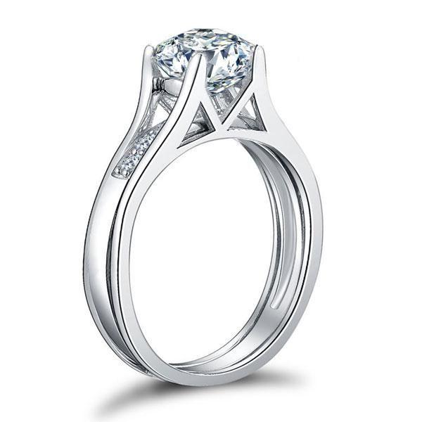 Sterling Silver Engagement Ring Set - 1.55 CT Simulated Diamond Bridal Rings