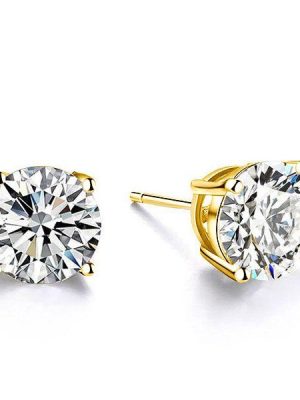 Classic 4-Prong Sapphire Stud Earrings - 18K Gold Plated Sterling Silver
