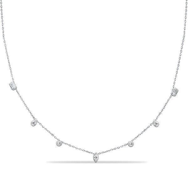925 Sterling Silver Multi Cut Station Necklace for Women with Rhodium Finish