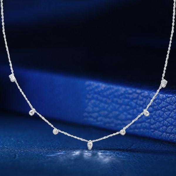925 Sterling Silver Multi Cut Station Necklace for Women with Rhodium Finish
