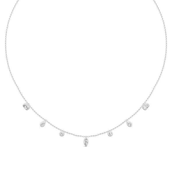 925 Sterling Silver Multi Cut Station Necklace for Women with Rhodium Finish