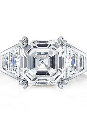 4.00 CT. Asscher Cut Engagement Ring in Rhodium Plated Sterling Silver
