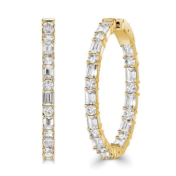 18K Gold Plated Sterling Silver Baguette Hoop Earrings for Women - 7.20 CT. TW.