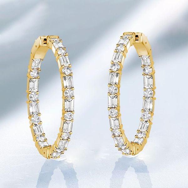 18K Gold Plated Sterling Silver Baguette Hoop Earrings for Women - 7.20 CT. TW.