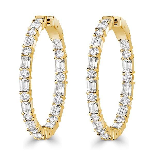 18K Gold Plated Sterling Silver Baguette Hoop Earrings for Women - 7.20 CT. TW.