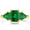 Affordable Emerald Cut Emerald Three Stone Engagement Ring in 18K Gold Plated Sterling Silver